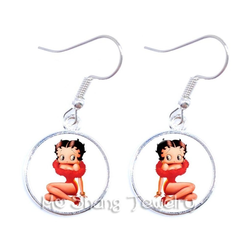Betty Boop Earrings Cabochon Betty In Red Dress
